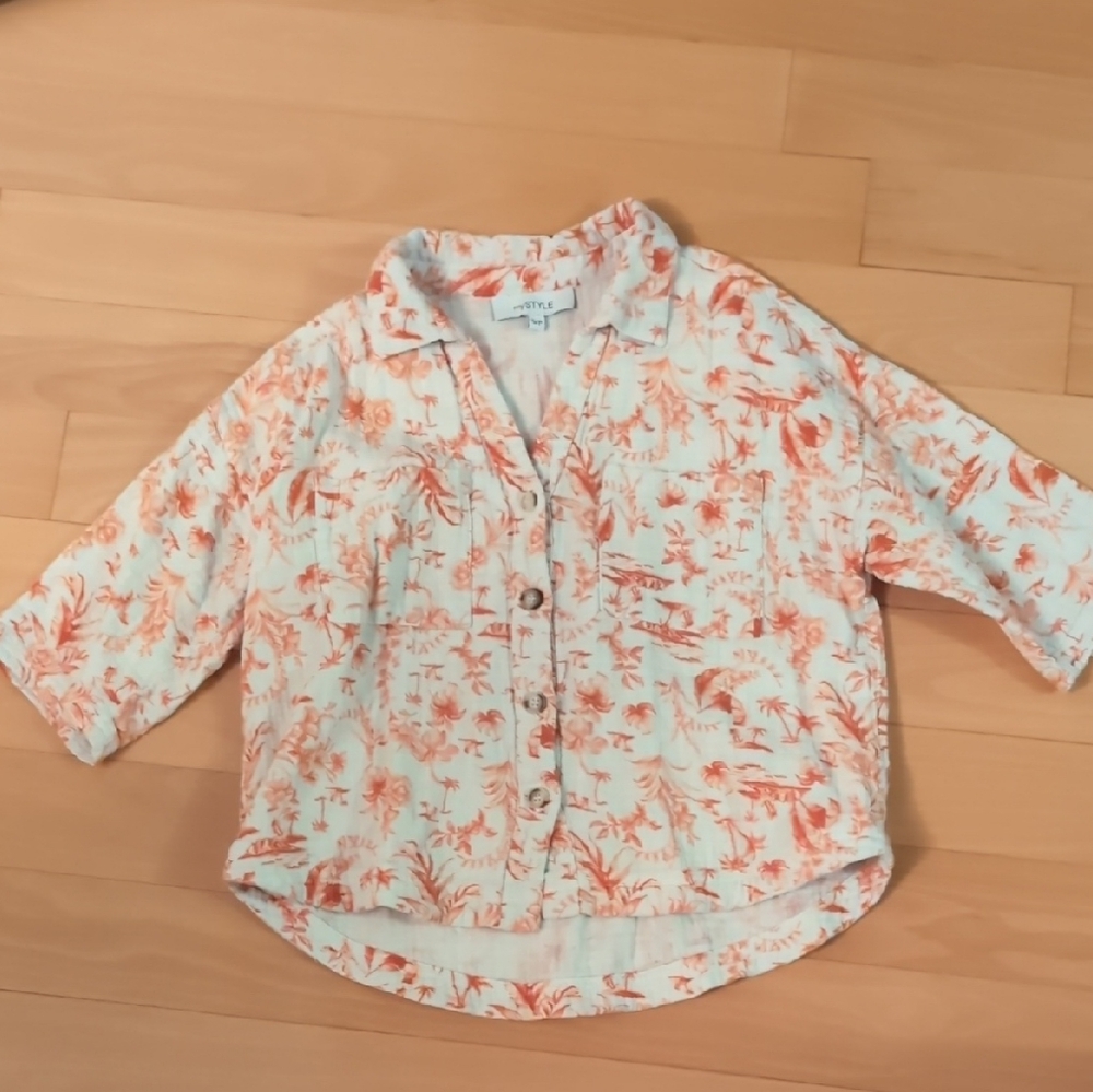 FREE Crop Button Down Shirt